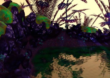 Fantezi bir uzaylı mekanının 3 boyutlu canlandırması