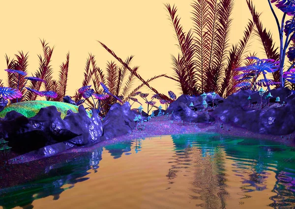 3D rendering of a fantasy alien place