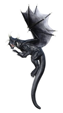 Beyaz arka planda izole edilmiş bir fantezi ejderhanın 3 boyutlu canlandırması