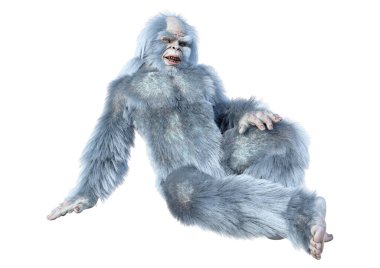 Yeti 'nin beyaz arka planda izole ettiği 3 boyutlu bir fantezi yaratığı.
