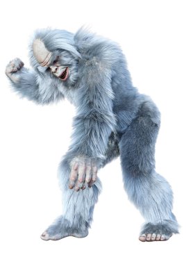 Yeti 'nin beyaz arka planda izole ettiği 3 boyutlu bir fantezi yaratığı.