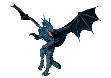 Beyaz arka planda izole edilmiş bir fantezi ejderhanın 3 boyutlu canlandırması