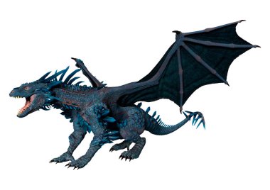 Beyaz arka planda izole edilmiş bir fantezi ejderhanın 3 boyutlu canlandırması