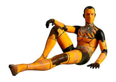 Beyaz arkaplanda izole edilmiş bir erkek robotun 3B görüntülemesi