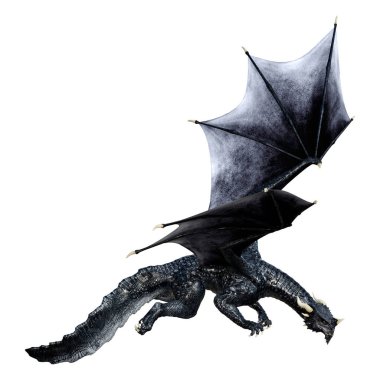 Beyaz arka planda izole edilmiş bir fantezi ejderhanın 3 boyutlu canlandırması