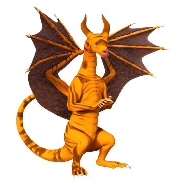 Beyaz arka planda izole edilmiş bir fantezi ejderhanın 3 boyutlu canlandırması