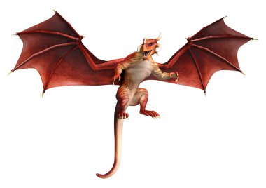 Beyaz arka planda izole edilmiş bir fantezi ejderhanın 3 boyutlu canlandırması