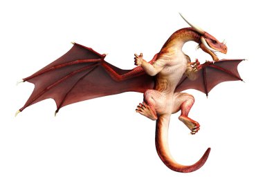 Beyaz arka planda izole edilmiş bir fantezi ejderhanın 3 boyutlu canlandırması