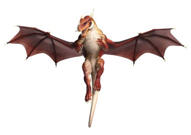 Beyaz arka planda izole edilmiş bir fantezi ejderhanın 3 boyutlu canlandırması