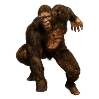 Beyaz arkaplanda izole edilmiş bir Koca Ayak veya Kocaayak 'ın 3B canlandırması