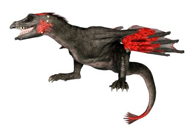 Beyaz arka planda izole edilmiş bir fantezi ejderhanın 3 boyutlu canlandırması