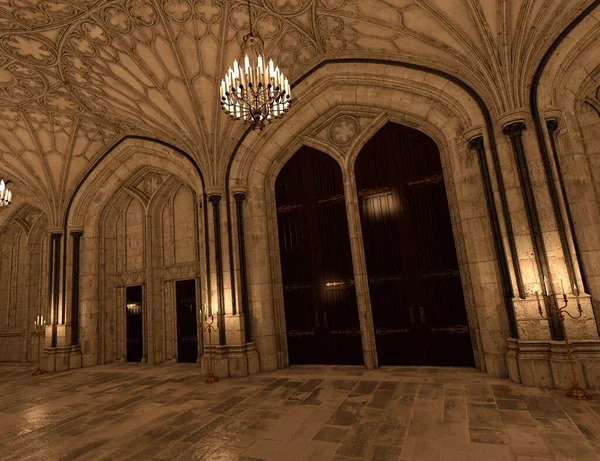 3D rendering of a Gothic hallway indoor