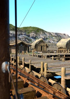 Bir Vikingler ortaçağ köyünün 3D canlandırması