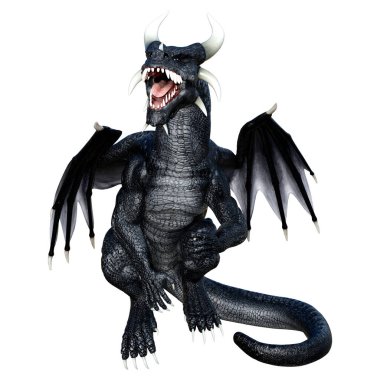 Beyaz arka planda izole edilmiş bir fantezi ejderhanın 3 boyutlu canlandırması