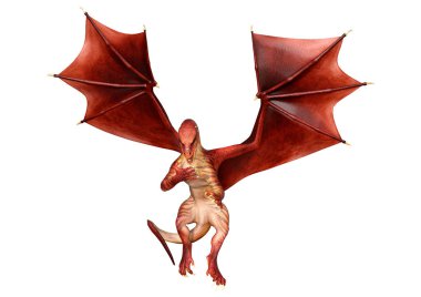 Beyaz arka planda izole edilmiş bir fantezi ejderhanın 3 boyutlu canlandırması