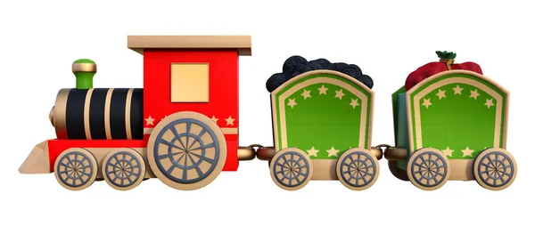 Återgivning Ett Barns Leksak Trä Tåg Med Gåvor Isolerade Vit — Stockfoto