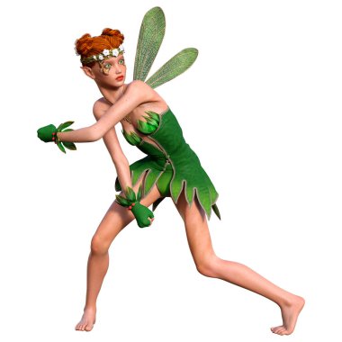 Beyaz arkaplanda izole edilmiş bir bahar perisinin 3 boyutlu canlandırması