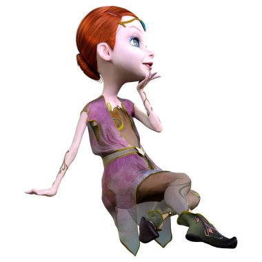 Beyaz arka planda izole edilmiş sevimli bir peri masalı elfinin 3 boyutlu canlandırması