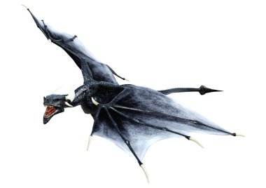 Beyaz arka planda izole edilmiş bir fantezi ejderhanın 3 boyutlu canlandırması