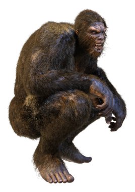 Beyaz arkaplanda izole edilmiş bir Koca Ayak veya Kocaayak 'ın 3B canlandırması