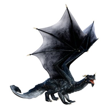 Beyaz arka planda izole edilmiş bir fantezi ejderhanın 3 boyutlu canlandırması