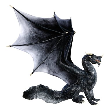 Beyaz arka planda izole edilmiş bir fantezi ejderhanın 3 boyutlu canlandırması