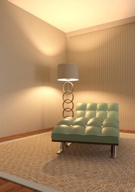 Bir oturma odasının 3 boyutlu canlandırması