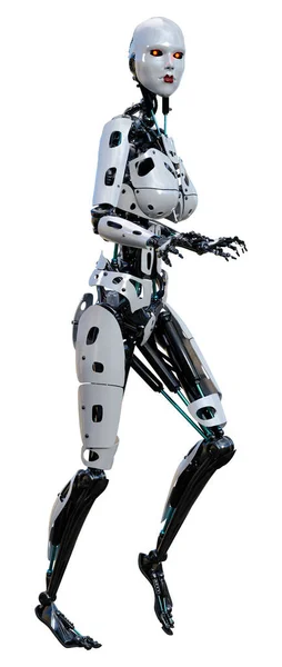 Rendering Female Robot Isolated White Background — Stock Photo, Image