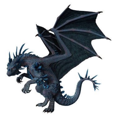 Beyaz arka planda izole edilmiş bir fantezi ejderhanın 3 boyutlu canlandırması