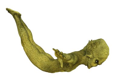 Beyaz arka planda izole edilmiş yeşil bir uzaylının 3 boyutlu görüntüsü