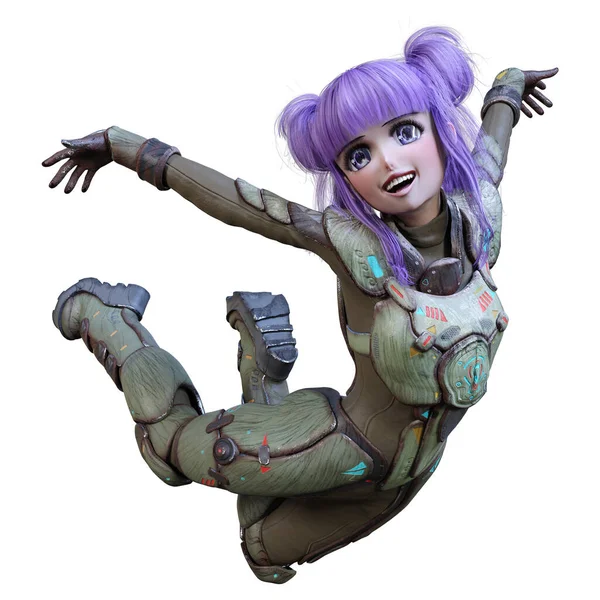 Rendering Anime Teenager Girl Purple Hair Astronaut Suit Isolated White  Stock Photo by ©PhotosVac 415942136