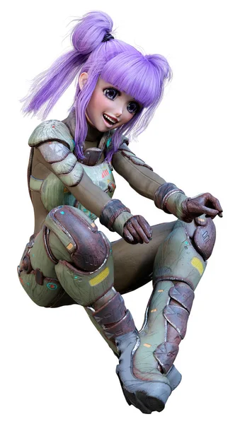 Rendering Anime Teenager Girl Purple Hair Astronaut Suit Isolated White  Stock Photo by ©PhotosVac 415942136