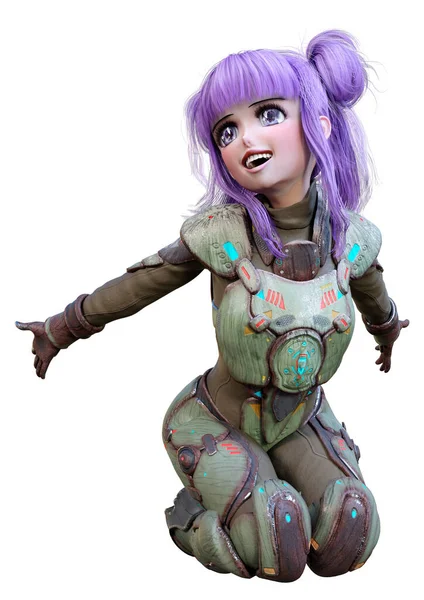 Rendering Anime Teenager Girl Purple Hair Astronaut Suit Isolated White  Stock Photo by ©PhotosVac 415942136