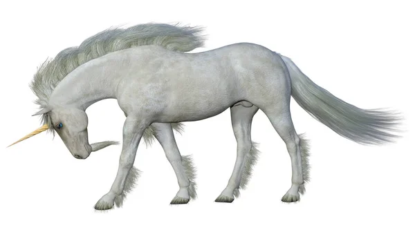 Rendering Unicorno Bianco Fantasia Isolato Sfondo Bianco — Foto Stock