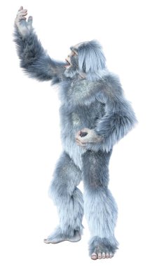 Yeti 'nin beyaz arka planda izole ettiği 3 boyutlu bir fantezi yaratığı.