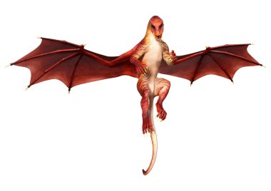 Beyaz arka planda izole edilmiş bir fantezi ejderhanın 3 boyutlu canlandırması