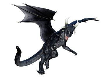 Beyaz arka planda izole edilmiş bir fantezi ejderhanın 3 boyutlu canlandırması