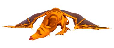 Beyaz arka planda izole edilmiş bir fantezi ejderhanın 3 boyutlu canlandırması