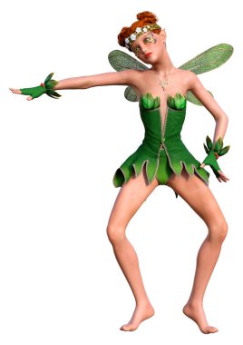 Beyaz arkaplanda izole edilmiş bir bahar perisinin 3 boyutlu canlandırması