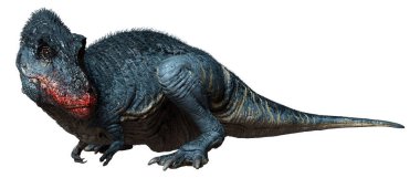 Beyaz zemin üzerinde izole edilmiş bir dinozor Tyrannosaurus Rex 'in 3D görüntüsü