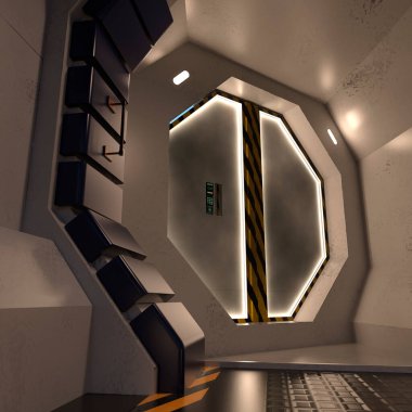 Bir bilim kurgu koridorunun 3 boyutlu canlandırması