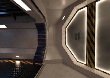 Bir bilim kurgu koridorunun 3 boyutlu canlandırması