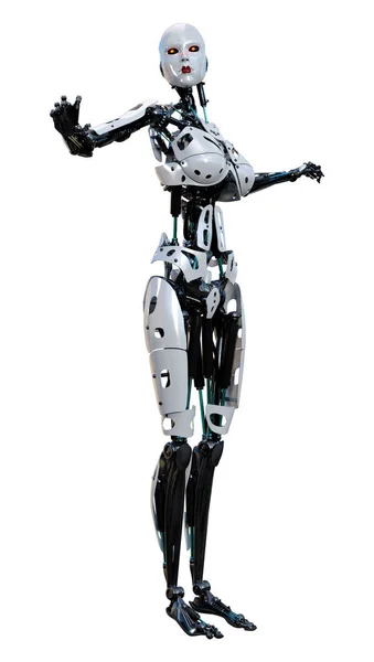 Rendering Robot Femmina Isolato Sfondo Bianco — Foto Stock