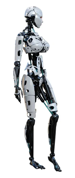 Rendering Robot Femmina Isolato Sfondo Bianco — Foto Stock