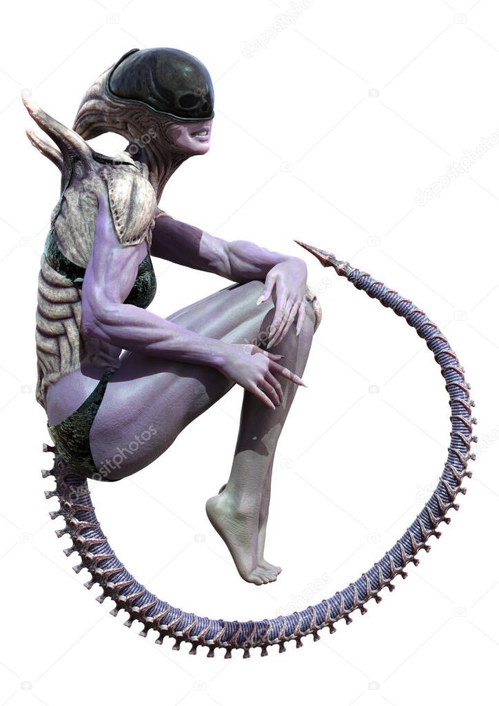 3D rendering of a female alien isolated on white background