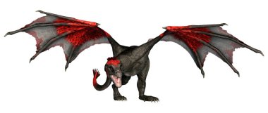 Beyaz arka planda izole edilmiş bir fantezi ejderhanın 3 boyutlu canlandırması