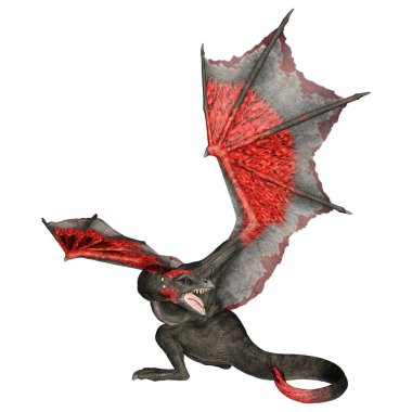 Beyaz arka planda izole edilmiş bir fantezi ejderhanın 3 boyutlu canlandırması