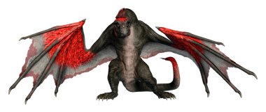 Beyaz arka planda izole edilmiş bir fantezi ejderhanın 3 boyutlu canlandırması