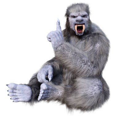 Bir kar canavarı ya da beyaz arka planda izole edilmiş bir Koca Ayak 'ın 3 boyutlu görüntüsü