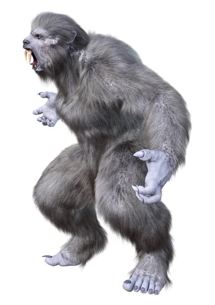 Weergave Van Een Sneeuwbeest Een Bigfoot Geïsoleerd Witte Achtergrond — Stockfoto